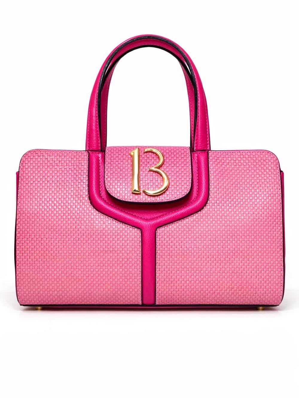 Italian Shoemakers Hot Pink Textured Top-Handle Satchel with Gold '13' Accent